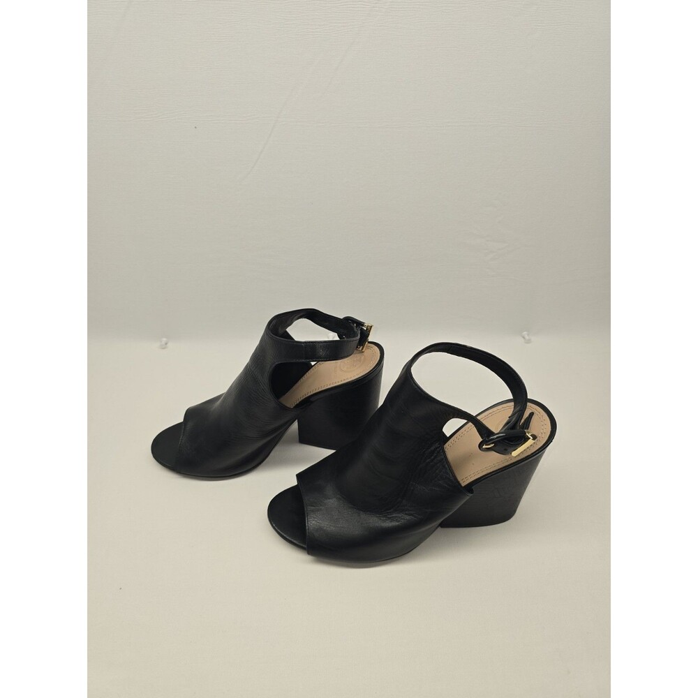 Tory Burch Grove Black Leather Open Peep Toe Ankle Booties Heel Sandals 9.5M